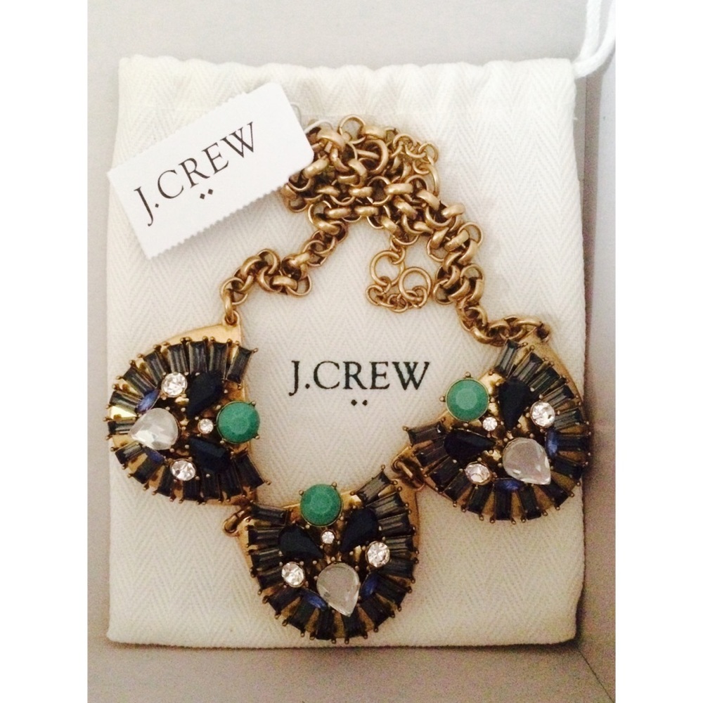 NEW J CREW Crystal Dome Trio Necklace Navy/Gold